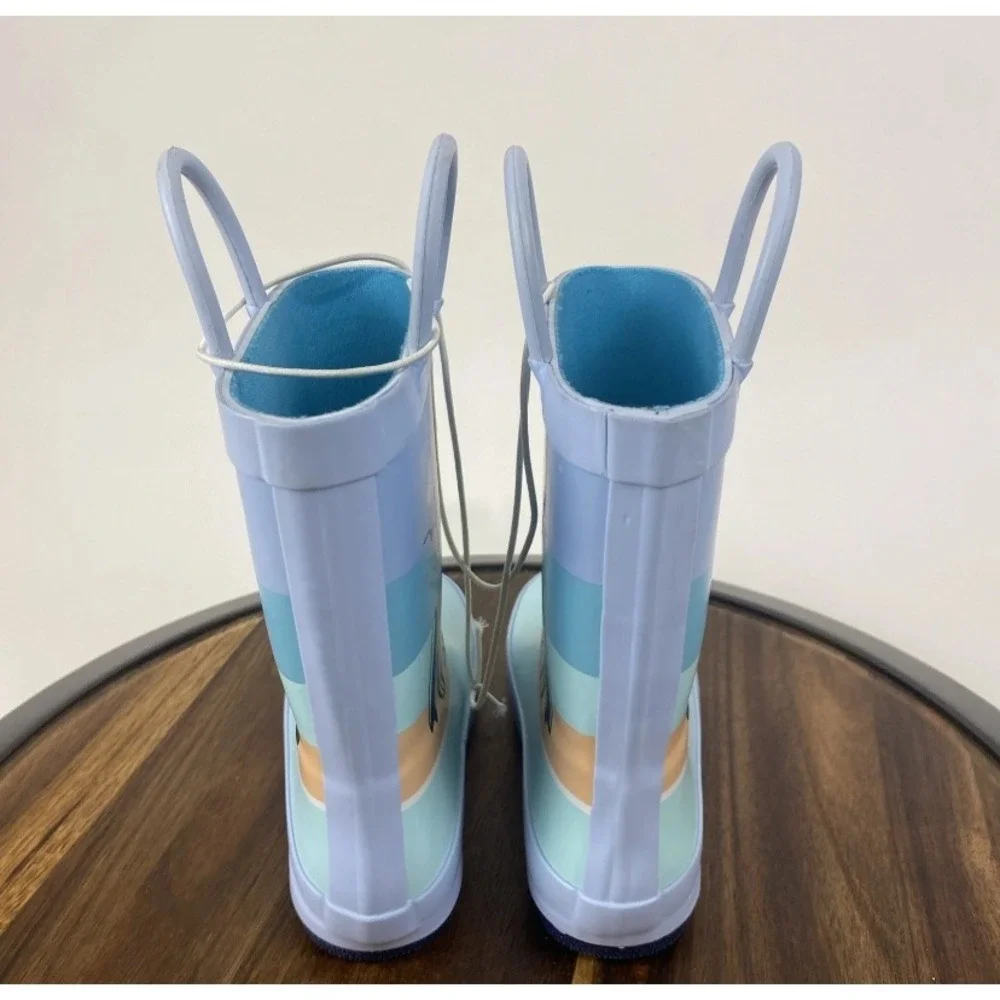 NEW Cat & Jack Rain Boots Kids Size 8 Blue Beach Surfboard Pull On Rubber Boots